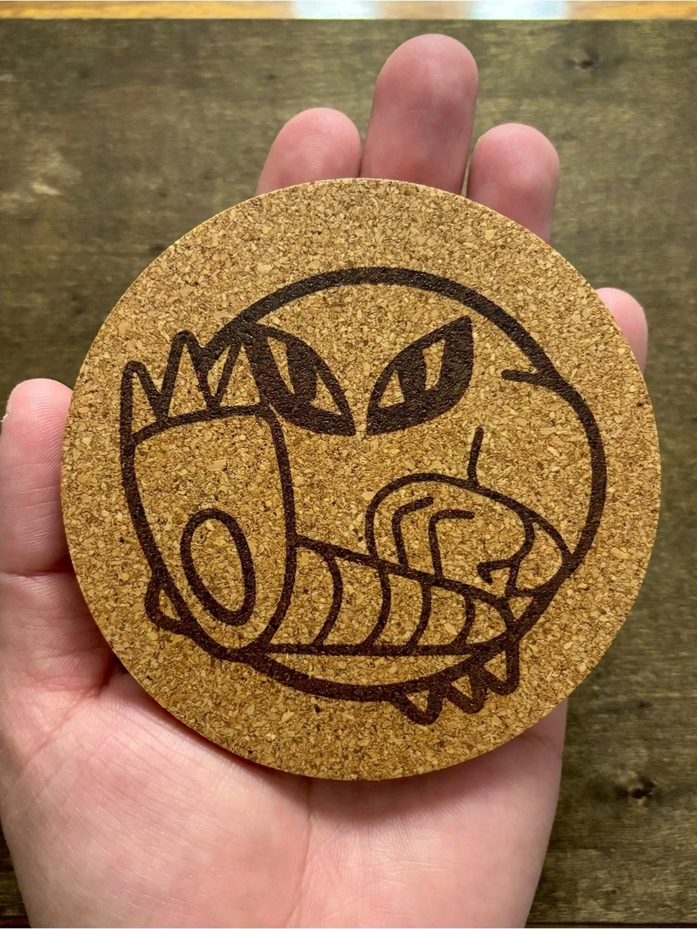 Pokemon Hitmonlee Face Laser Engraved Cork Coaster